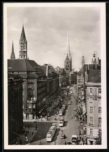 AK Hamburg, Mönckebergstrasse, Partie mit Strassenbahn