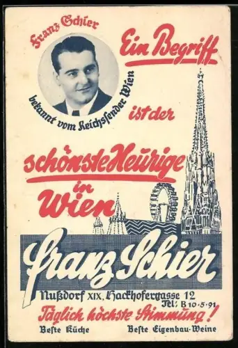 AK Wien-Nussdorf, Gasthaus Franz Schier - der schönste Heurige, Hackhofergasse 12