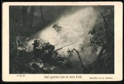 AK Sei getreu bis in den Tod, Jesus beim sterbenden Soldaten, Propaganda