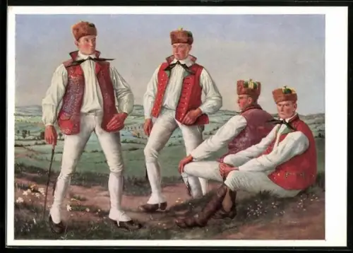 Künstler-AK Männer in Schwälmer Tracht