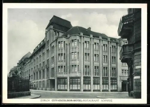 AK Zürich, City-Excelsior-Hotel-Restaurant, Bahnhofstrasse Ecke Sihlstrasse