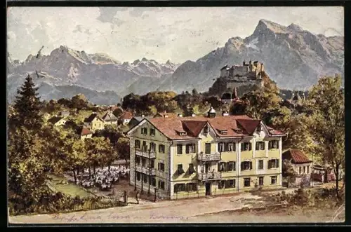 Künstler-AK Salzburg, Parsch, Gasthof & Pension Steinlechner