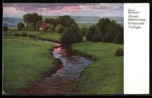 Künstler-AK Hermann Rüdisühli: Abenddämmerung, Landschaft