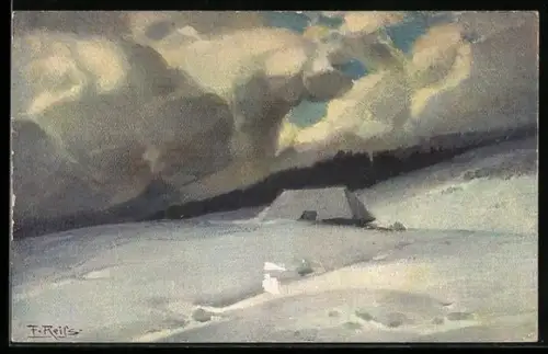 Künstler-AK Fritz Reiss: Winter im Schwarzwald, Schwere Wolken