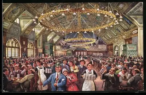 Künstler-AK Ernst Schlemo: Festsaal Hofbräuhaus München