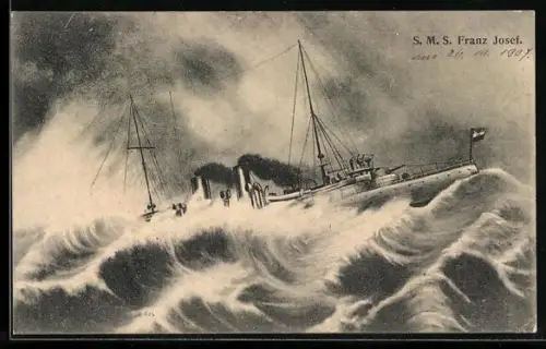 AK Kriegsschiff S.M.S. Franz Josef bei hohem Wellengang
