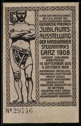 Künstler-AK Graz, Jubiläums-Ausstellung der Handwerker Steiermarks 1908, Schmied mit Hammer