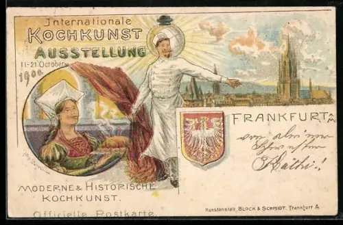 Künstler-Lithographie Frankfurt /M, Intern. Kochkunst-Ausstellung 1900