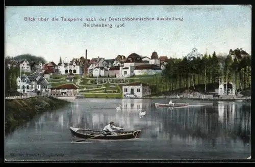 AK Reichenberg, Deutsch-Böhmische-Ausstellung 1906, Talsperre & Messegelände