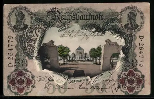 AK Nürnberg, Bayer. Jubiläums-Landesausstellung 1906, Kunsthalle, Geldschein