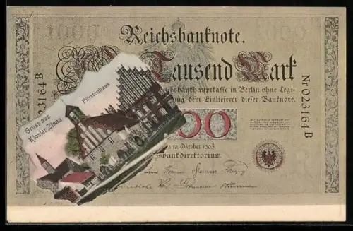 AK Kloster Zinna, Fürstenhaus, Reichsbanknote Tausend Mark