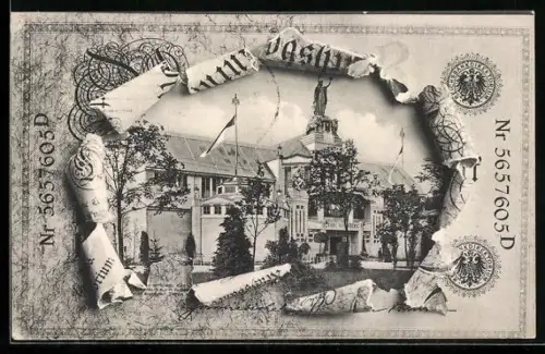 AK Nürnberg, Bayerische Jubiläums-Landesausstellung 1906, Gebäude der Stadt Nürnberg, Geld