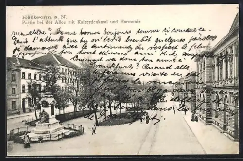 AK Heilbronn a. N., Allee mit Kaiserdenkmal und Harmonie