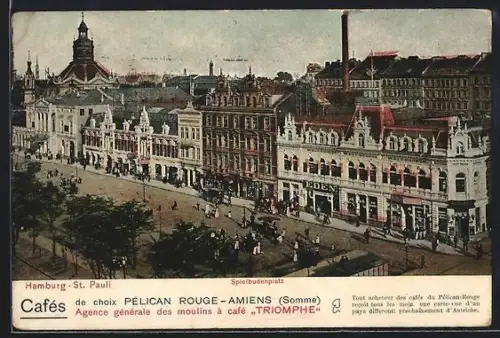 AK Hamburg-St. Pauli, Spielbudenplatz mit Cafe Eden