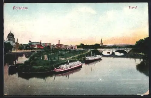 AK Potsdam, Havelpartie mit Schiffen