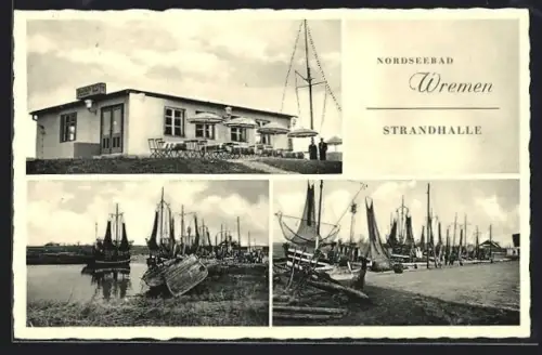 AK Wremen, Nordseebad, Strandhalle, Uferpartie