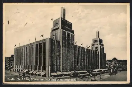 AK Berlin-Neukölln, Hermannplatz mit Karstadt-Kaufhaus
