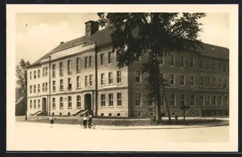 AK Neustadt i. Sa., Schule mit Strassenpartie