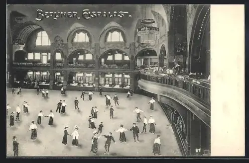 AK Berlin-Schöneberg, Berliner Eispalast, Innenansicht der Eislaufhalle mit Schlittschuhläufern