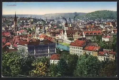 AK Pforzheim, Stadtpanorama