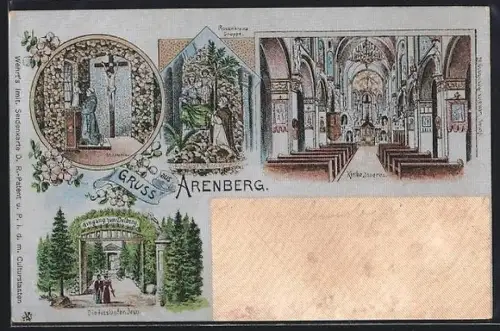 Lithographie Arenberg, Ölberg, Rosenkranzgruppe, Kircheninneres