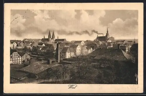 AK Werl, Ortsansicht mit Kirchen