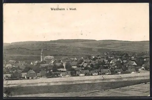 AK Westheim i. Westf., Panorama mit Kirche und Wohnhäusern