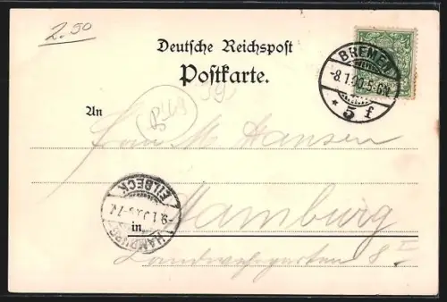 Lithographie Bremen, Rathaus, Dom und Börse