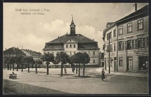 AK Ohrdruf i. Thür., Marktplatz mit Rathaus