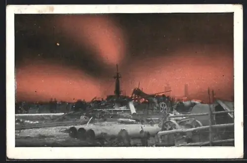 AK Neuengamme bei Hamburg, Erdgasquelle in Brand, 1910