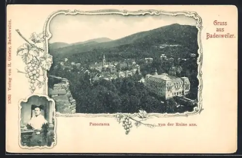 AK Badenweiler, Panorama von der Ruine aus, Denkmal Lebensretter