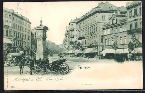 AK Frankfurt a. M., Die Zeil, Strassenansicht mit Pferdekutschen