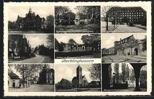 AK Recklinghausen, Rathaus, Polizeipräsidium, Kunitertor, Bergwerksdirektion