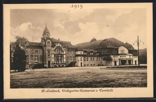 AK M.-Gladbach, Volksgarten-Restaurant, Turnhalle