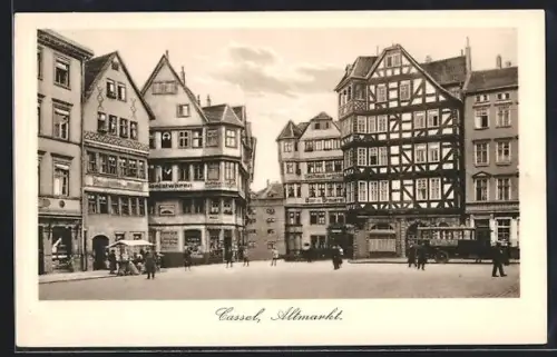 AK Cassel, Altmarkt, Fachwerkhäuser, Kolonialwarengeschäft