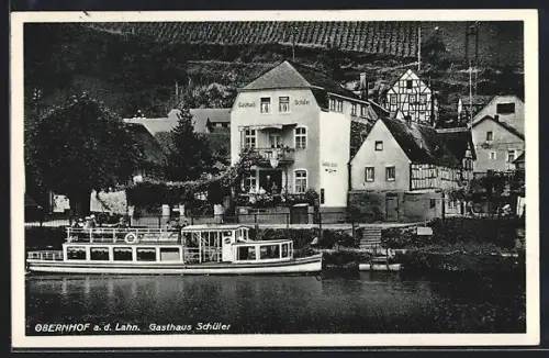 AK Obernhof a. d. Lahn, Gasthaus Schüler, Ausflugsschiff