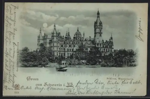 Mondschein-AK Schwerin i. M., Schloss, Wasserseite