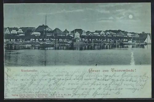 Mondschein-AK Travemünde, Vorderreihe, Uferansicht