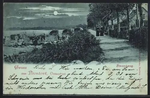 Mondschein-AK Niendorf /Ostsee, Strandweg, Strand, Häuser