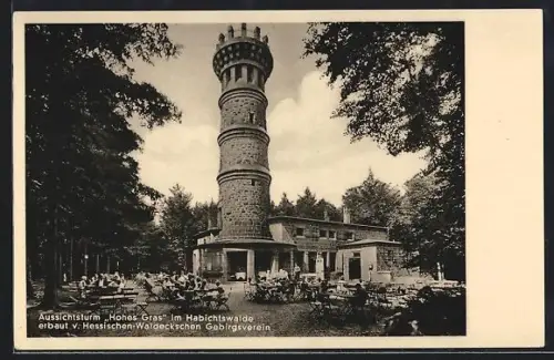 AK Kassel, Gasthaus Hohes Gras, Inh. Fritz Noll, Aussichtsturm