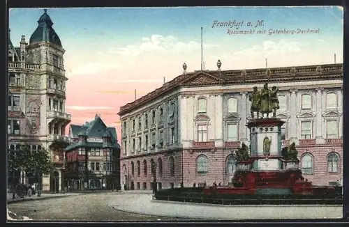 AK Frankfurt a. M., Rossmarkt mit Gutenberg-Denkmal
