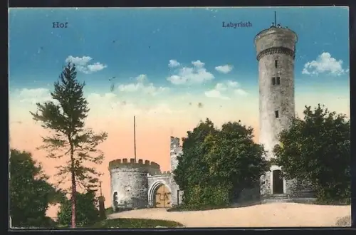 AK Hof, Labyrinth, Turm und Toranlage