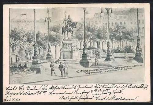 AK Hamburg, Reiterdenkmal Kaiser Wilhelm I., Rathausmarkt