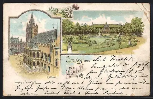 Lithographie Köln a. Rh., Rathaus, Flora