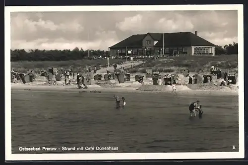 AK Prerow /Ostsee, Strand mit Café Dünenhaus