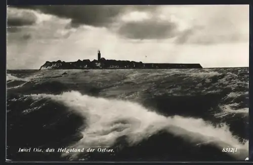 AK Insel Oie, Inselansicht in stürmischer See
