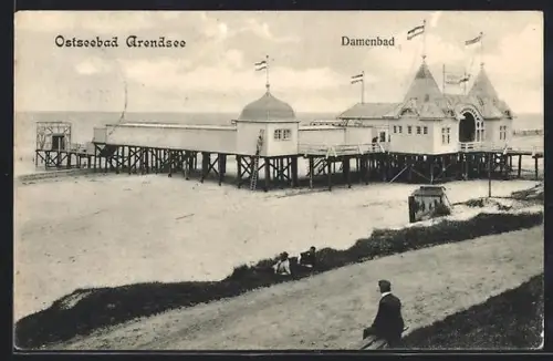 AK Arendsee /Ostsee, Damenbad, Seebrücke