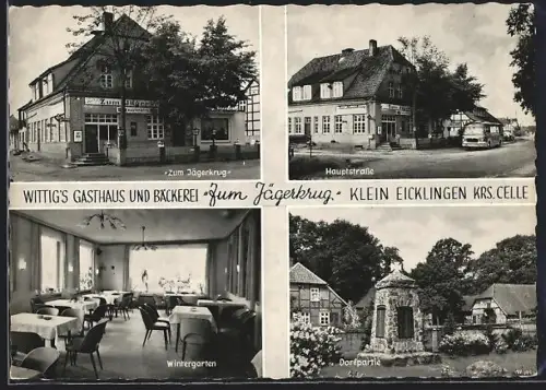 AK Klein Eicklingen /Celle, Gasthaus und Bäckerei Zum Jägerkrug, Hauptstrasse, Wintergarten