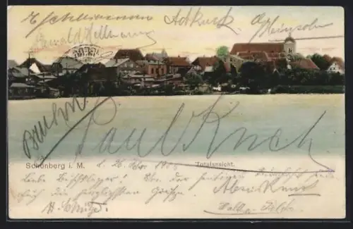 AK Schönberg i. M., Totalansicht vom Wasser aus