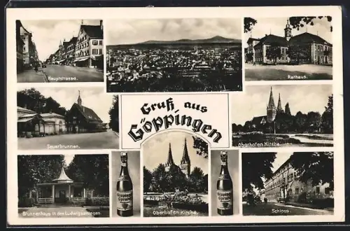 AK Göppingen, Hauptstrasse, Oberhofen Kirche, Schloss